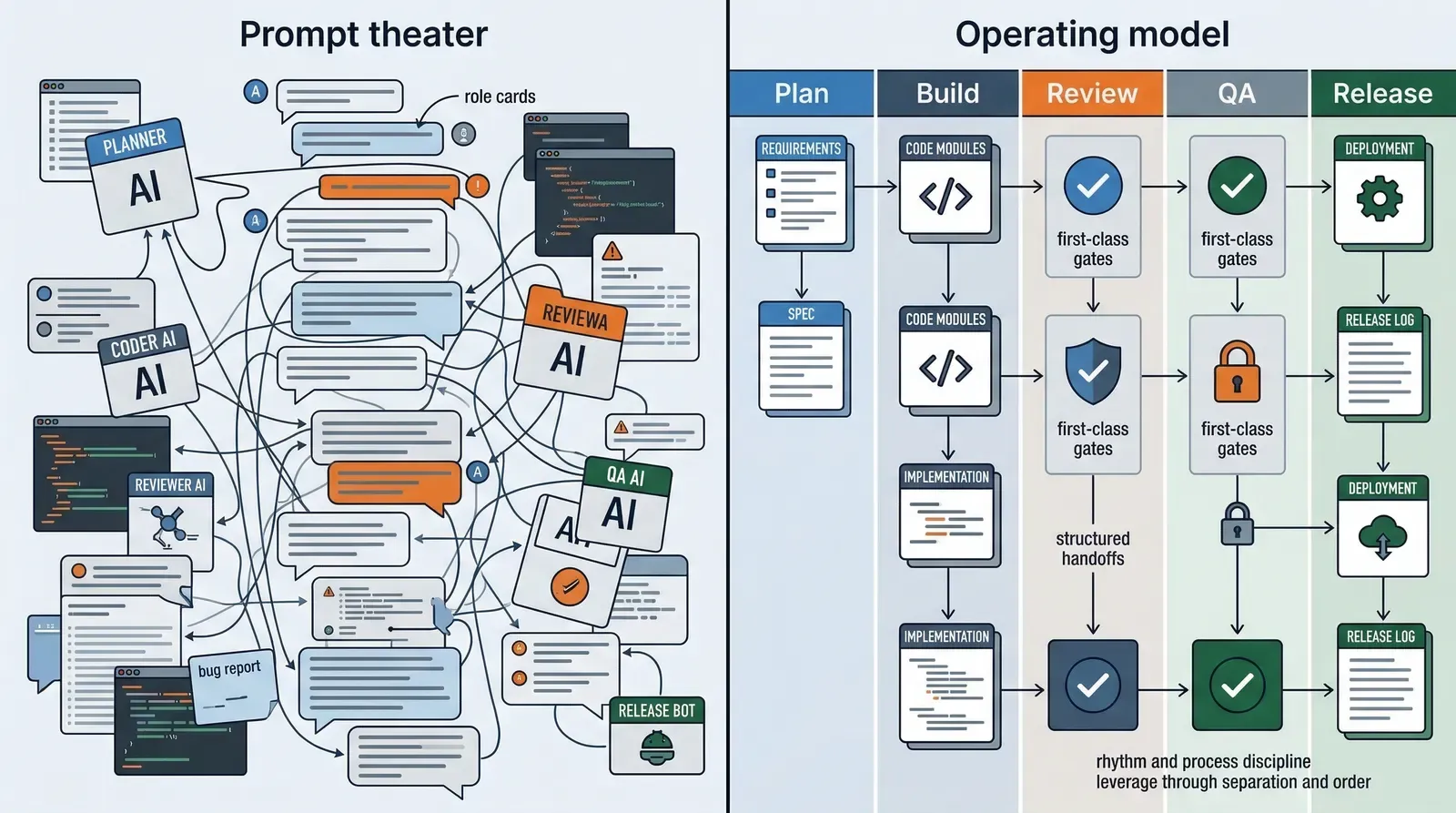 Comparison between prompt theater and an operating model