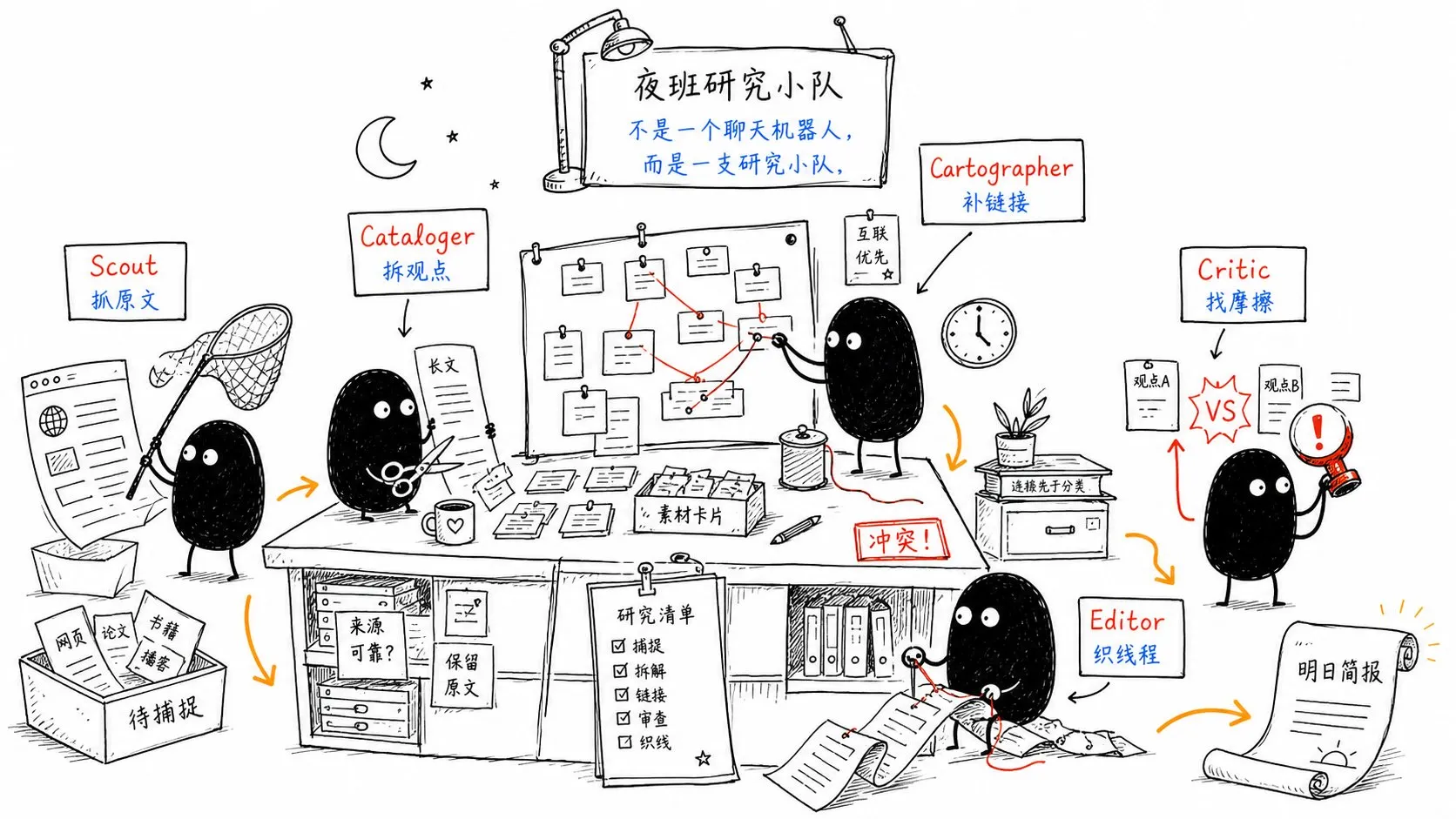 Roles in the overnight agent team