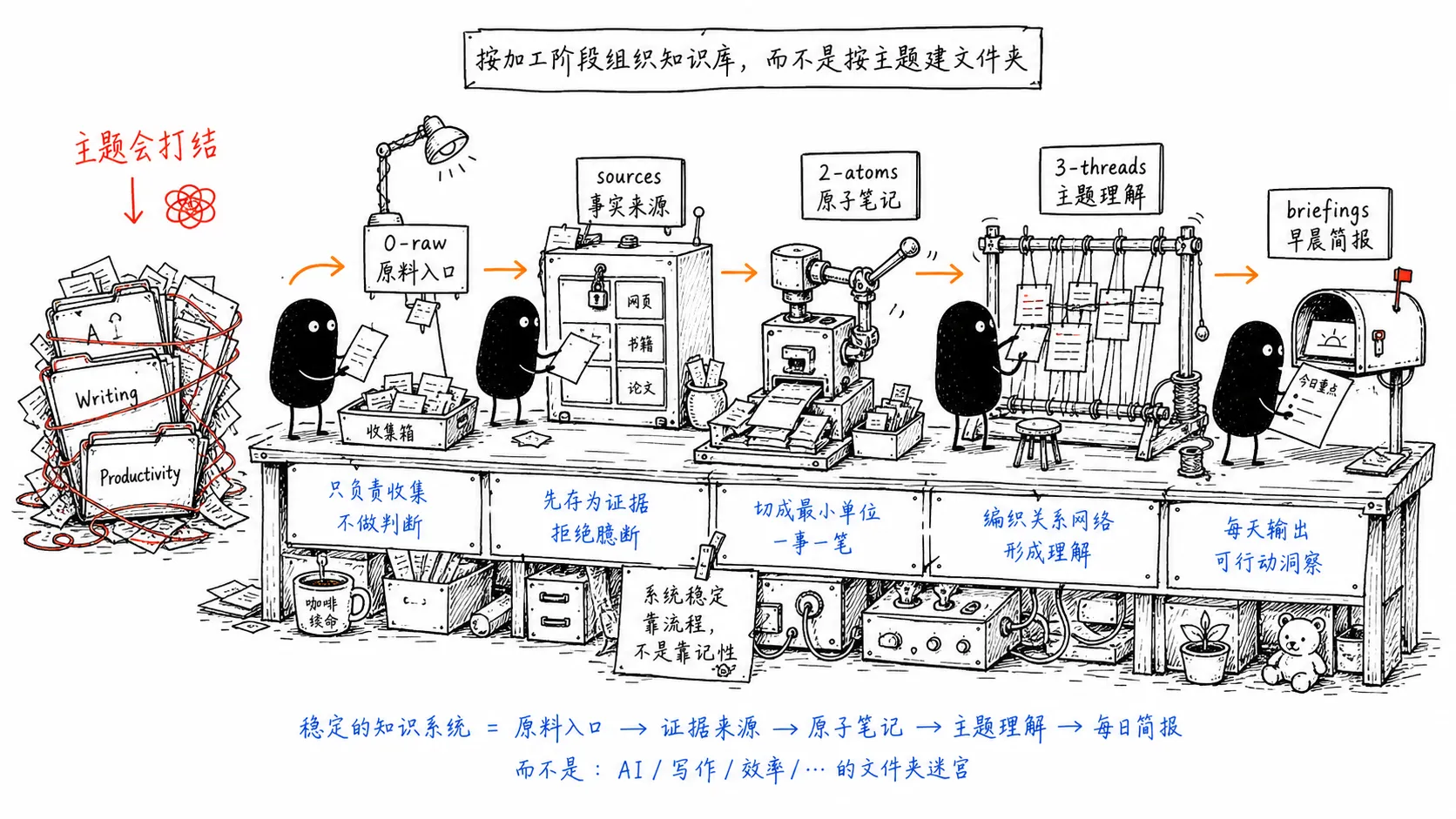 A vault organized by processing stage