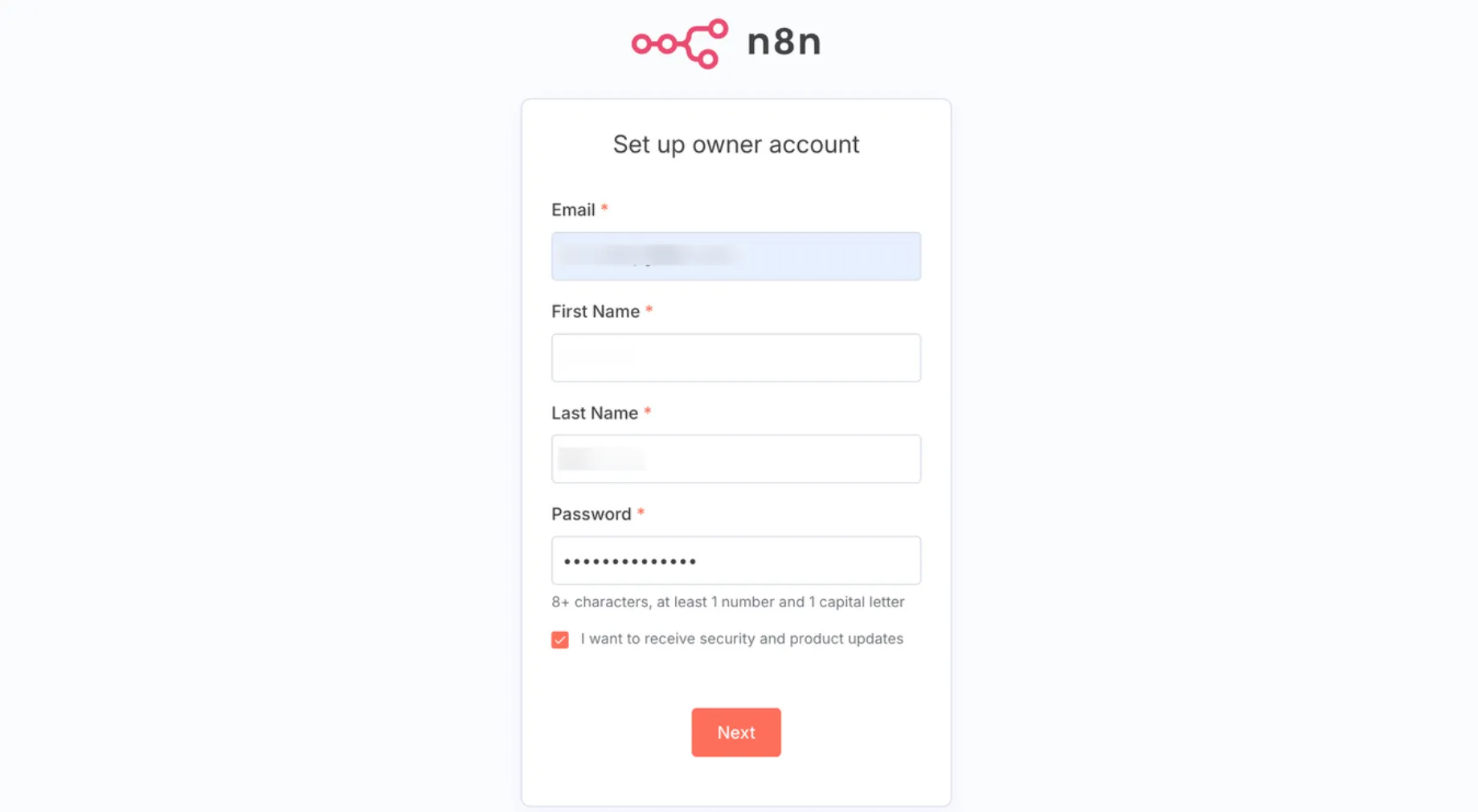 n8n owner account setup